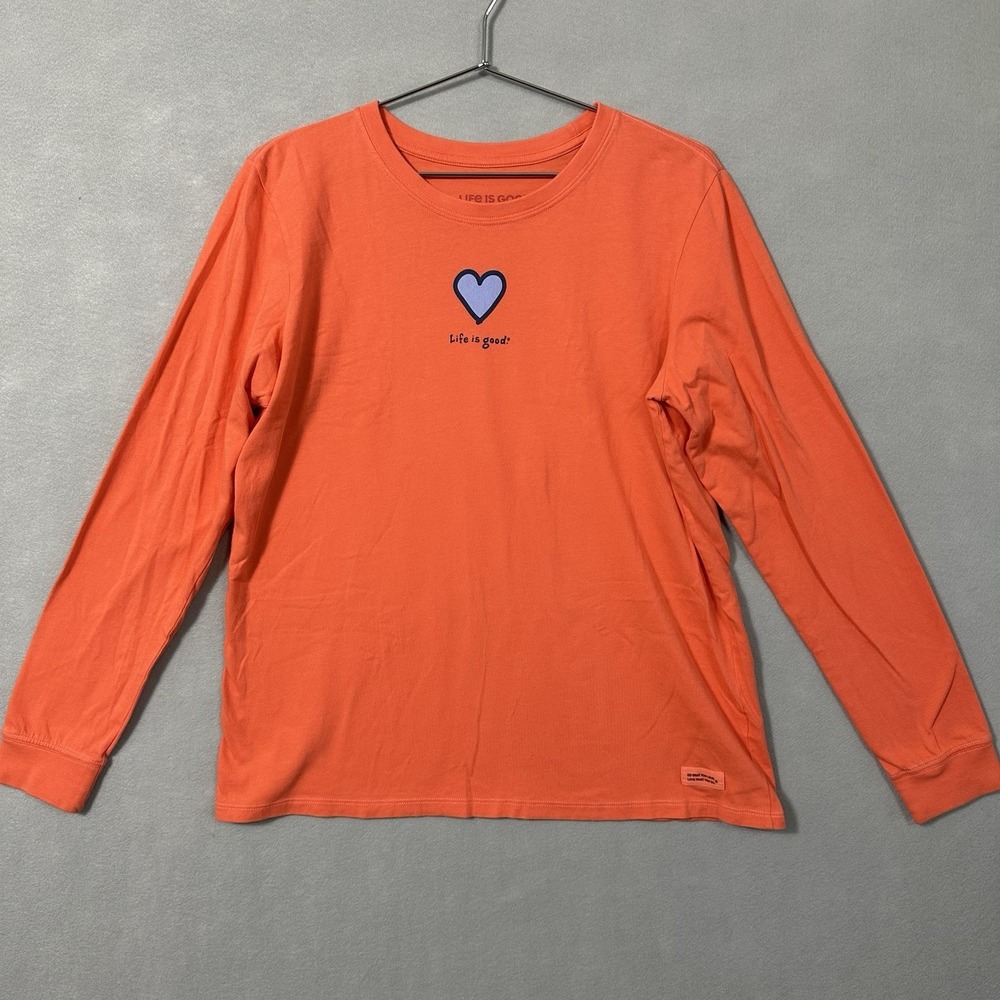 Life Is Good Shirt Crusher Tee Coral Orange Women's Large Heart Fall Casual